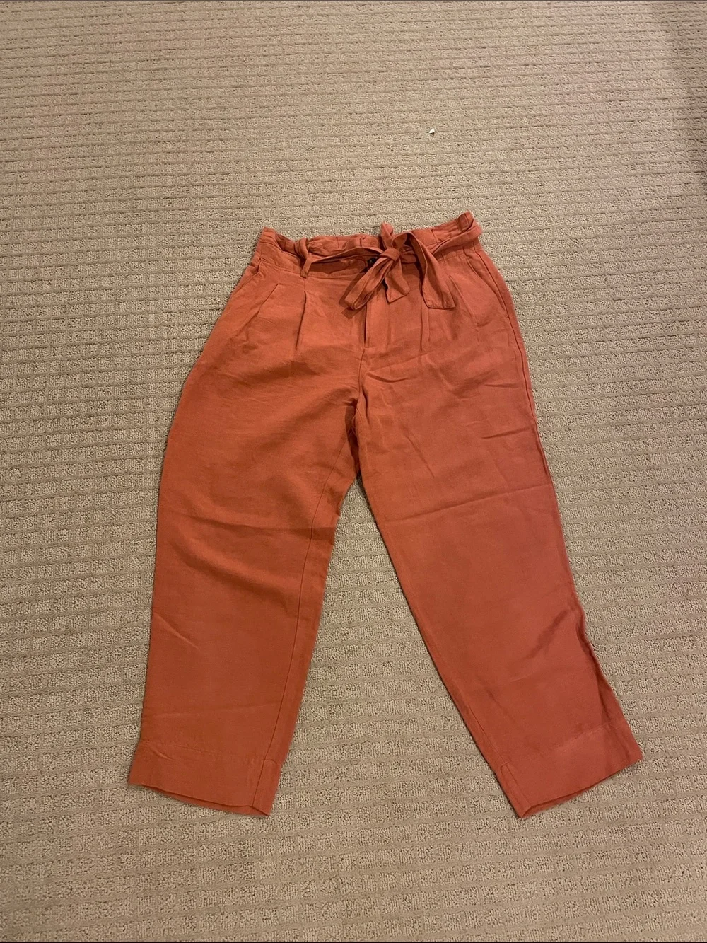 Madewell Paperbag Waist Linen-Blend Pants - Rust Orange